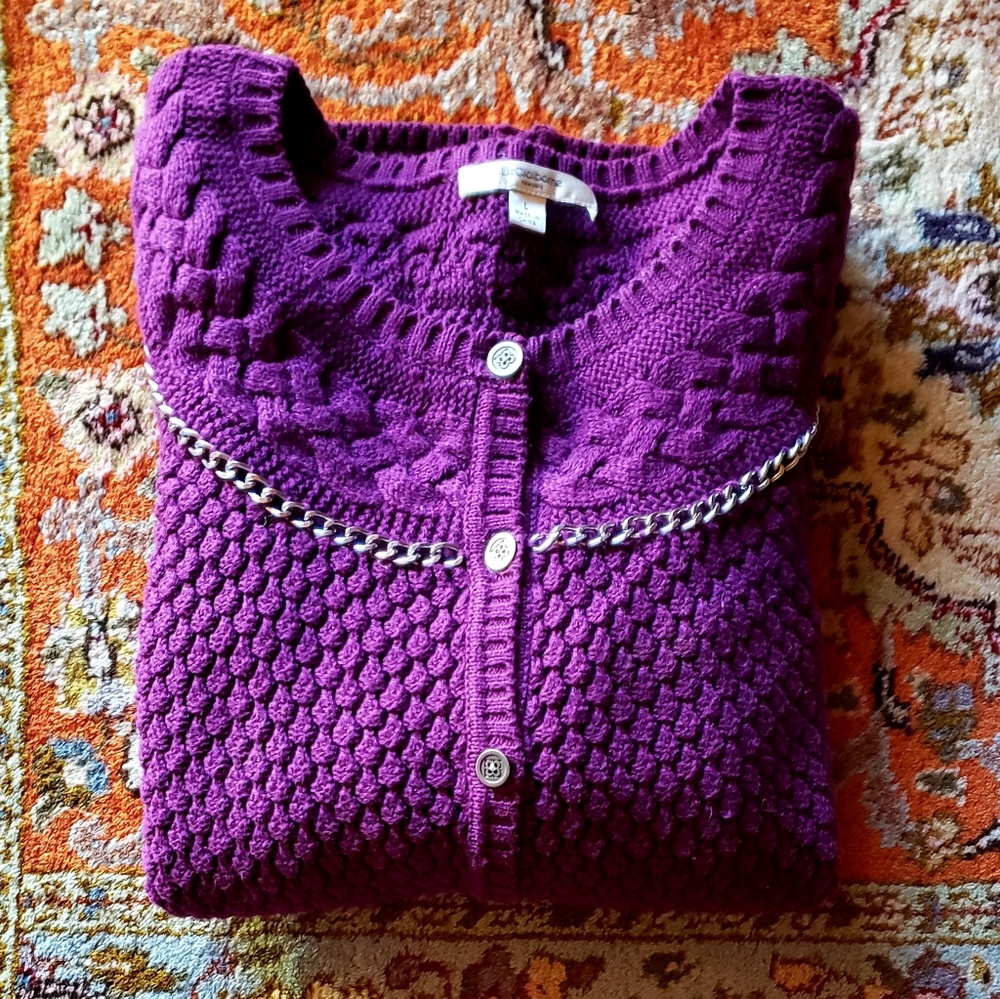 LIZ CLAIBORNE Purple Sweater Cardigan with Silver Accents - NWOT - Size LG